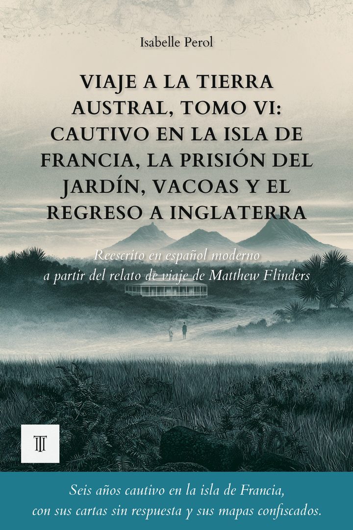 Portada de Viaje a la Tierra Austral, Tomo VI: Cautivo en la isla de Francia, la prisión del Jardín, Vacoas y el regreso a Inglaterra de Matthew Flinders