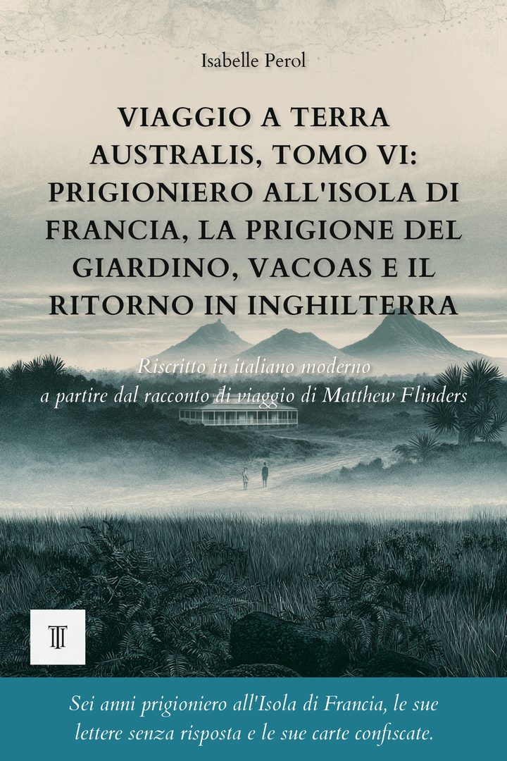 Copertina di Viaggio a Terra Australis, Tomo VI: Prigioniero all'Isola di Francia, la prigione del Giardino, Vacoas e il ritorno in Inghilterra di Matthew Flinders